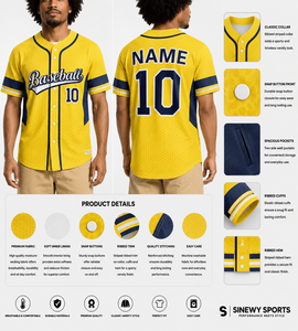 SINEWY SPORTS Men's <b>Baseball</b> Jersey Short Sleeve Moisture Wicking Polyester Snap Closure Custom Name Number Varsity Style - Product Image 1