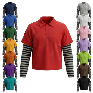 Polo personnalisé avec logo, manches doubles rayées, élégant et confortable, style décontracté, style streetwear, pour hommes - Product Image 1
