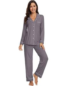Femmes à manches longues 100% soie tissé pyjamas ensemble col en v boutonné vêtements de détente XS-XXL demoiselle d'honneur vêtements de nuit - Product Image 1