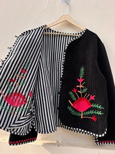 Wholesale <b>Black</b> Suzani Floral Embroidered <b>Velvet</b> <b>Jacket</b> Cropped Winter Warm Coat Festival Tribal Outerwear for <b>Women</b> - Product Image 3