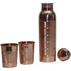 Botella de agua hecha a mano 100% de cobre puro con 2 vasos a juego, juego de botellas ayurvédicas martilladas, a prueba de fugas, para yoga y gimnasio. - Product Image 2