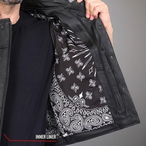 Chaleco de Motociclista Personalizado para Hombre, de Cuero Vacuno Genuino, Cuello Alto, Sin Mangas, Fabricante OEM ODM - Product Image 4