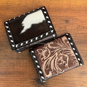 Nuevas llegadas personalizado al por mayor de cuero mecanizado a mano RFID bloqueo triple hombres cartera Vintage Real cuero de vaca tarjetero cartera corta - Product Image 3