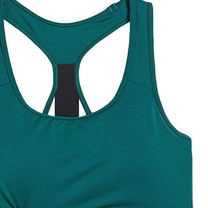 Sujetador deportivo Racerback para mujer, color verde azulado sólido con ribete en contraste, soporte medio, transpirable, sin costuras, de elastano y poliéster para yoga - Product Image 4