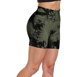 Shorts de yoga taille haute imprimés pour femme, grande taille, avec effet froncé aux fesses, taille élastique, en Spandex et Polyester, longueur courte, design froncé - Product Image 5
