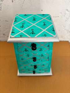 Boîte de rangement décorative à double tiroir en fibres végétales peinte à la main, organisateur multifonctionnel vintage fait main pour la décoration de la maison - Product Image 3