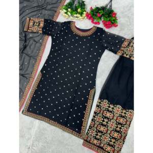 Magnifique vêtements indiens et pakistanais pour la fête Top Plazzo Dupatta Ensemble - Product Image 4