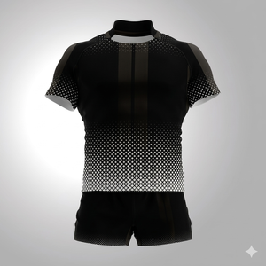 Ensemble de maillot de rugby respirant ajusté à manches courtes pour homme avec col montant zippé et motif à pois, vêtements de sport toutes saisons - Product Image 1