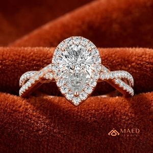 Rose Gold Plated Pear Cut Halo Engagement <b>Ring</b> Women Twisted <b>Split</b> Shank Pave Band American Diamond CZ Wedding <b>Ring</b> - Product Image 1