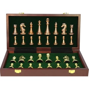 Jeu d'échecs de luxe en bois, pièces d'échecs magnétiques en métal antique, plateau pliable portable, jeu de société de haute qualité, coffret cadeau premium - Product Image 3