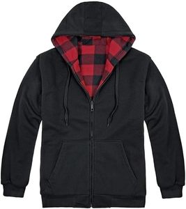 Sweat-shirt à capuche zippé à carreaux pour homme, coupe classique, décontracté, pour l'hiver, 100 % coton flanelle respirant, avec poches - Product Image 2
