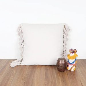 Hand Tufted Texture Boho Off-White Fringe Cushion Cover Home Decorative Cushion <b>Throw</b> <b>Pillow</b> Cover - Product Image 4