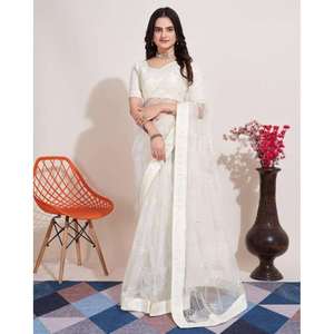 DESGASTE DE FIESTA BORDADO DE SECUENCIA TRABAJO SAREEWITH BLUSA SIN COSTAR BLANCO - Product Image 1