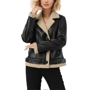 Vestes en cuir PU vintage pour femmes, grandes tailles, col à revers, manches longues, vestes en cuir rembourrées, veste bomber rétro coupe-vent - Product Image 1