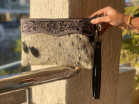 Pochette en cuir taillée à la main sculpture en cuir véritable pochette portefeuille en cuir occidental portefeuille unique et élégant pour les femmes