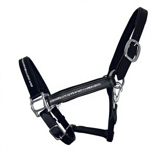 Harnais en cuir noir pour cheval avec garniture en diamants argentés, collier rembourré pour poney Cob - Product Image 1