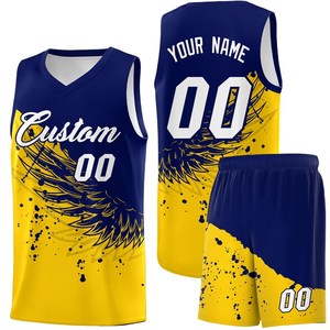 Custom Basketball Jersey Set V-Neck Sleeveless Mesh Blue Yellow Sublimated Print Unisex Adult Team Uniforms 00 - Product Image 1