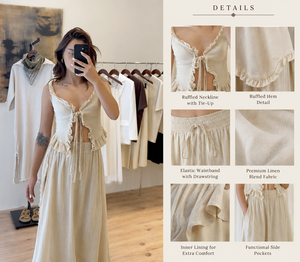 Elegant Cream Beige <b>Boho</b> Maxi <b>Dress</b> Set for Women, Luxury Ruffle Tie Front Resort Wear Outfit for <b>Summer</b> - Product Image 5