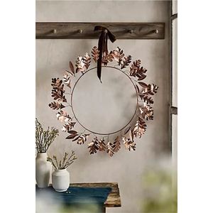Guirlande murale décorative en métal faite à la main avec feuilles et accent oiseau rouge, pour intérieur et extérieur, décoration de maison, art suspendu pour les fêtes - Product Image 5