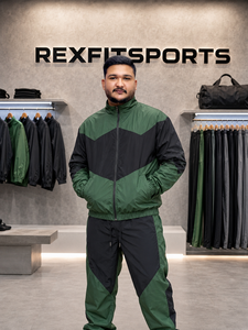 REXFIT SPORTS 2026 Ensemble de survêtement personnalisé pour homme en nylon vert et noir, veste zippée à manches courtes et short, léger et résistant à l'eau - Product Image 6