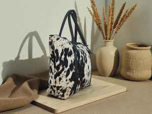 Sac fourre-tout pour femme en cuir de vachette véritable fait main, couleur unie, fermeture éclair, broderie, LHTB-0101 - Product Image 3