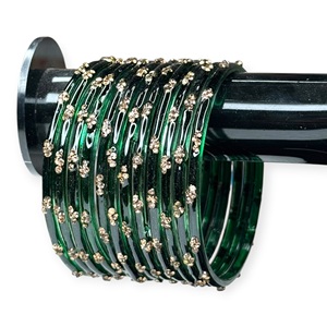 Highest Selling Raindrop Mehendi Green Kashmiri Glass Bangles Set Gold Plated Wedding Occasion for Bulk Jewellery Suppliers - Product Image 4