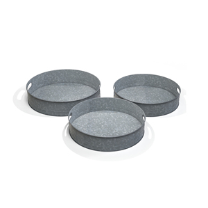 Ensemble de 3 plateaux de service ronds en métal, style rétro durable, couleur gris uni, vaisselle pour la cuisine - Product Image 1