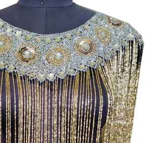 Cape d'épaule de luxe perlée à la main avec franges, ornée de perles de verre lourdes et de pompons, pour robes de soirée, bijou de corps de caractère, prix de gros - Product Image 3