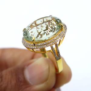 Anillo de Plata de Ley 925 Chapado en Oro con Amatista Verde Natural y Diamantes, Anillo de Regalo con Piedras Preciosas para Mujer - Product Image 3