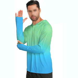 Camiseta Deportiva de Manga Larga con Capucha para Hombre, Diseño Degradado de Color, Poliéster que Absorbe la Humedad, Estilo Pullover para Verano - Product Image 2