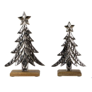 Silver Metal Handicraft <b>Christmas</b> <b>Tree</b> Sculpture With Wooden Base Minimalist Holiday Tabletop Display Wholesale <b>Christmas</b> Sculpt - Product Image 1