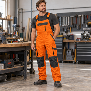 Salopette de travail pour hommes avec bretelles réglables, poches cargo, genoux renforcés, pour chantier, atelier, vêtements de travail utilitaires, salopette de chantier - Product Image 4