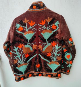 Veste longue à manches longues en velours brodé, respirante, écologique, matelassée, de haute qualité, pour femmes, style bohème chic, à fleurs - Product Image 4