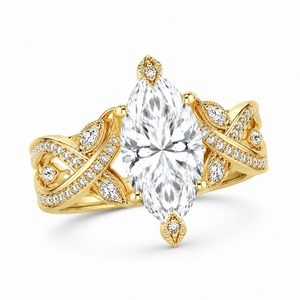 Anillo de compromiso para mujer de oro amarillo de 18 quilates con diamante redondo cultivado en laboratorio, banda ancha con milgrain y diseño de corona real. - Product Image 5