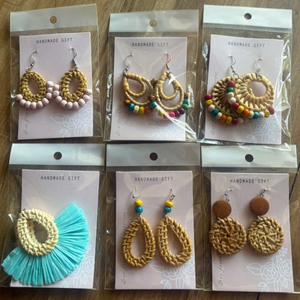 Boucles d'oreilles rondes en rotin, bijoux naturels faits à la main, OEM ODM, fabriquées au Vietnam, TUYET DUNG, art populaire classique, pour les fêtes et les mariages - Product Image 2