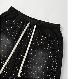 Latest Style Custom Design Logo Color Men Women Unisex Cotton <b>Shorts</b> Rhinestone Heavyweight Fleece <b>Shorts</b> Long Drawstrings - Product Image 5