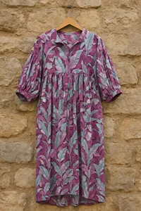 Women Floral Block Print V-Neck Midi <b>Dress</b> With Puff Sleeve <b>Loose</b> Fit Casual Summer <b>Dress</b> Breathable Woven - Product Image 4