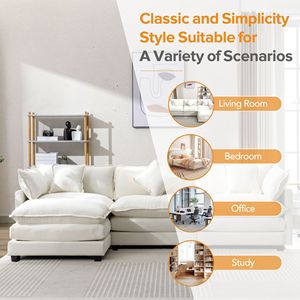 Divano Moderno di Lusso a Forma di L in Ciniglia da 285 cm con 5 Cuscini e Pouf per Soggiorno - Product Image 6