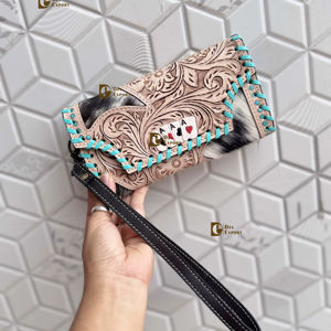 Cartera de mano de cuero de piel de vaca de diseñador, billetera tallada a mano, cuero de Color turquesa Vintage, tarjetas de crédito, billetera en efectivo, regalos - Product Image 1