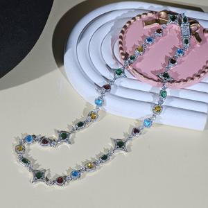 Moissanite Multicolor Gemstone <b>Necklace</b> Iced Out <b>Tennis</b> Chain Colorful Pendant Luxury Statement Jewelry Gift For Women - Product Image 3