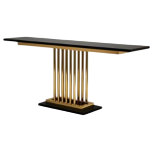 Console de luxe noire et or, table rectangulaire avec plateau en pierre frittée, table d'entrée avec structure en métal doré en acier inoxydable - Product Image 1