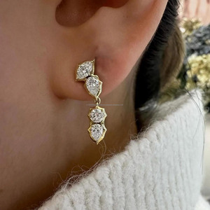 Marquise, Pear & Round Cut Moissanite Diamond Drop <b>Earrings</b> Bezel With Prong Set Screw <b>Back</b> Wedding <b>Earrings</b> Anniversary Gifts - Product Image 2