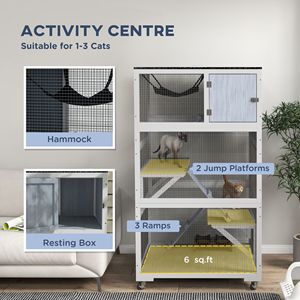 Large Outdoor Cat Enclosure with Wheels Weatherproof XL Multi-Level Catio Gray <b>Hammock</b> for 1-3 Cats up to 12lbs - Product Image 4