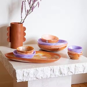 Assiettes en résine de luxe tendance, forme personnalisée, motif poli, classiques, lavables au lave-vaisselle, faites à la main, qualité alimentaire, écologiques - Product Image 2