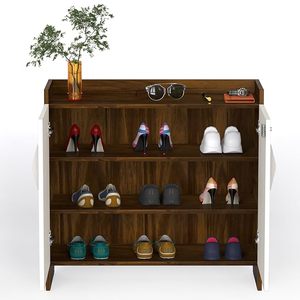 Zapatero de madera de dos tonos con 2 puertas, organizador de calzado con cerradura, con capacidad para guardar hasta 10-12 pares para el hogar. - Product Image 5