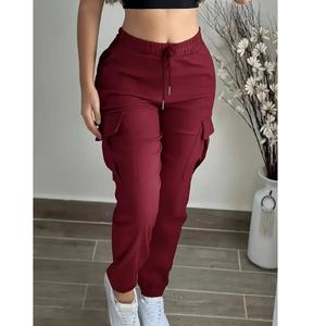 Pantalones Cargo de Cintura Alta para Mujer, Estilo Casual con Bolsillos, Poliéster/Algodón, Antiarrugas, Secado Rápido, Bangladesh, Precio al por Mayor - Product Image 1