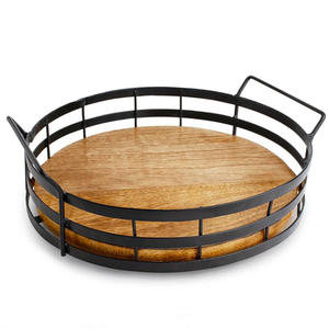 Aaliyan Impex - Elegante Bandeja Redonda de Madera para Té, con un Hermoso Diseño Floral de Grano Natural, para Tazas de Té, Café, Galletas y Aperitivos - Product Image 2