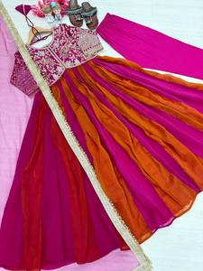 Ensemble Anarkali rose pour femme, Salwar Kameez Dupatta, ethnique pakistanais et indien, en coton, longueur ras du sol, toutes saisons, séchage rapide, protection solaire - Product Image 4
