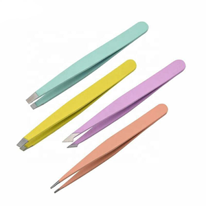 4PCS Custom Color Powder Coated Stainless Steel Eyebrow Tweezers Set with Pouch Custom Logo Private Label Beauty <b>Tool</b> OEM - Product Image 1