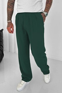 Pantalon de survêtement pour homme, vert foncé, taille élastique, plissé, décontracté, en polyester mi-lourd, séchage rapide, couleur unie, style automne - Product Image 6